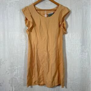 Urban Renewal Dress Large Orange Linen Ruffle Sleeve USA Made Vintage Fabric